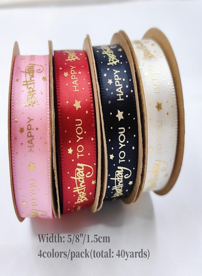 Wonesifee 4 Rolls Happy Birthday Ribbon Cake Decorations 5/8"/1.5cm Satin Gift Wrap Ribbons for Bouquet,Gold Stamping DIY Flower Birthday Wrapping,Craft Bow Making,Party Supplies 4colors 40yards/Pack - Image 5